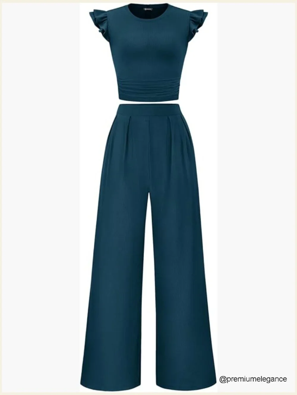 Two Piece Set Cap Sleeve Crop Top Wide Leg Pants Matching Set Summer Vacation